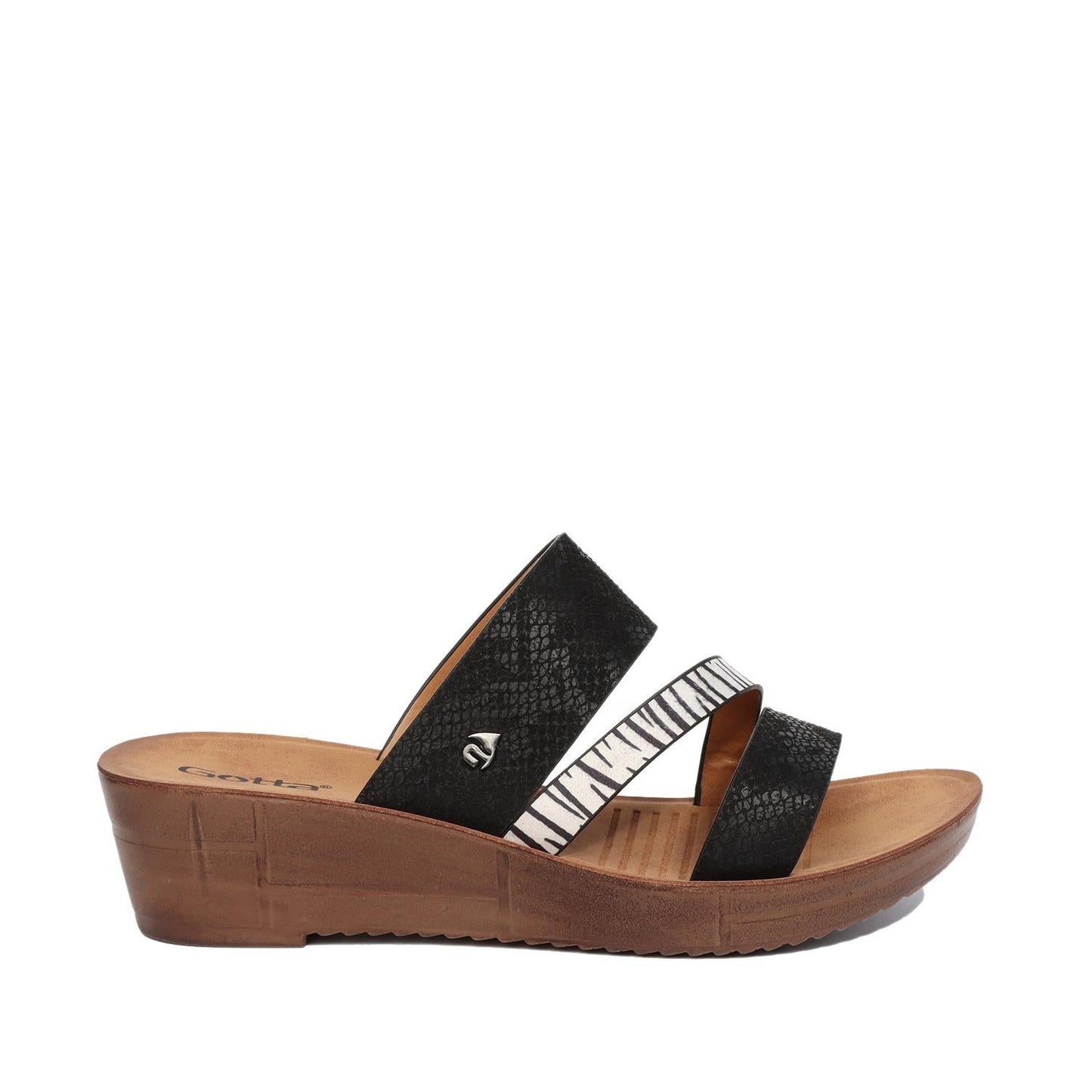 Sandalia Negra Animal Print Mujer 13221