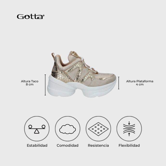 Tenis Plataforma Dorada Mujer C7293