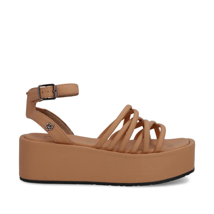 Sandalia Plataforma Camel Mujer 35220