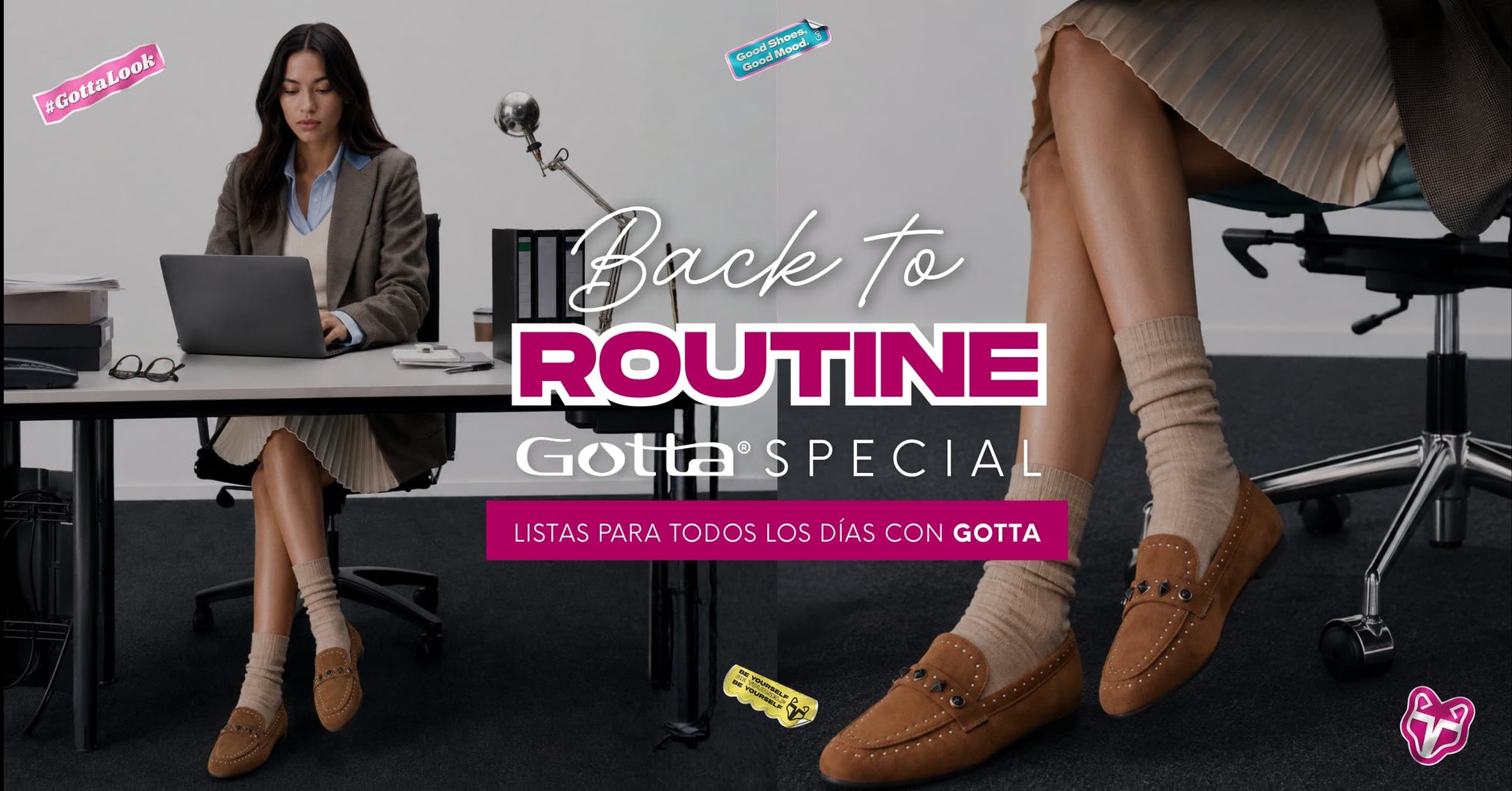 Campaña Back to Routine de Gotta con mocasines café para mujer, ideales para oficina, colegio y universidad. Descubre zapatos, botas y tenis para completar tus looks de regreso a la rutina.
