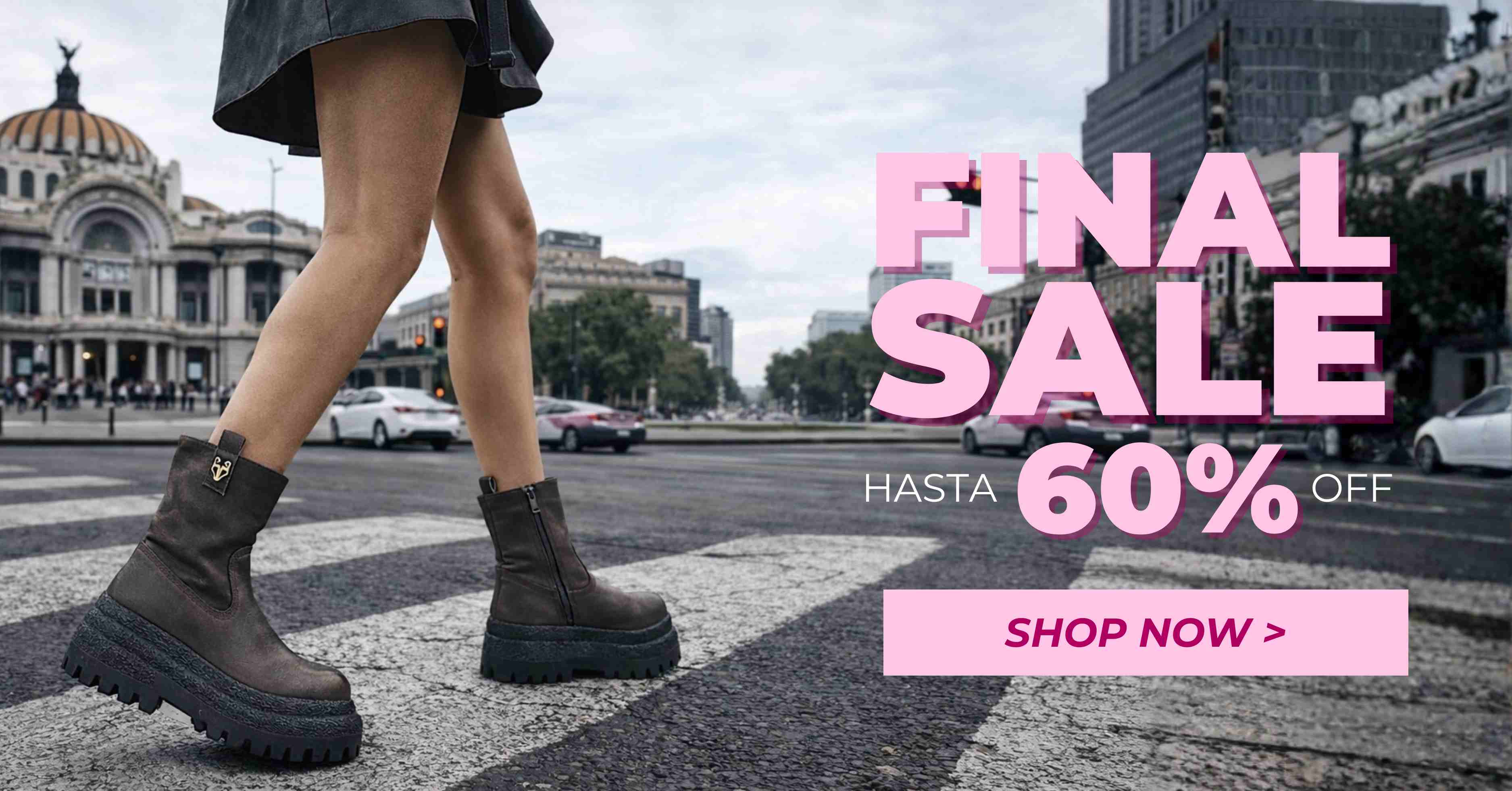 Banner Final Sale Winter en México con botas de mujer en promoción hasta 60% de descuento.