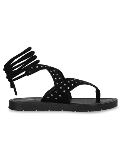 Sandalia Plano Negro Mujer 13257