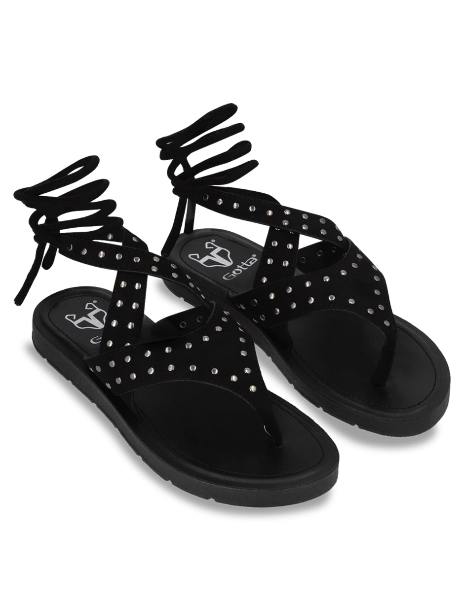 Sandalia Plano Negro Mujer 13257