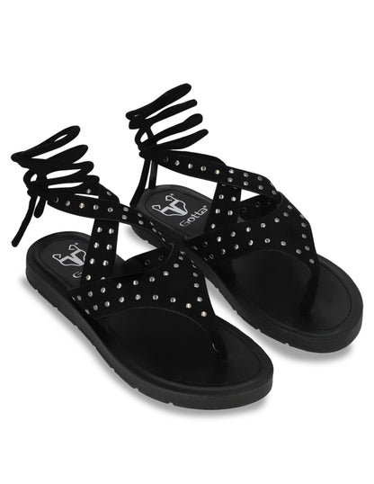 Sandalia Plano Negro Mujer 13257