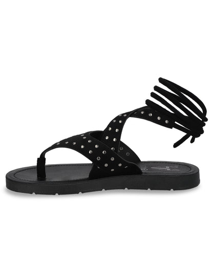 Sandalia Plano Negro Mujer 13257