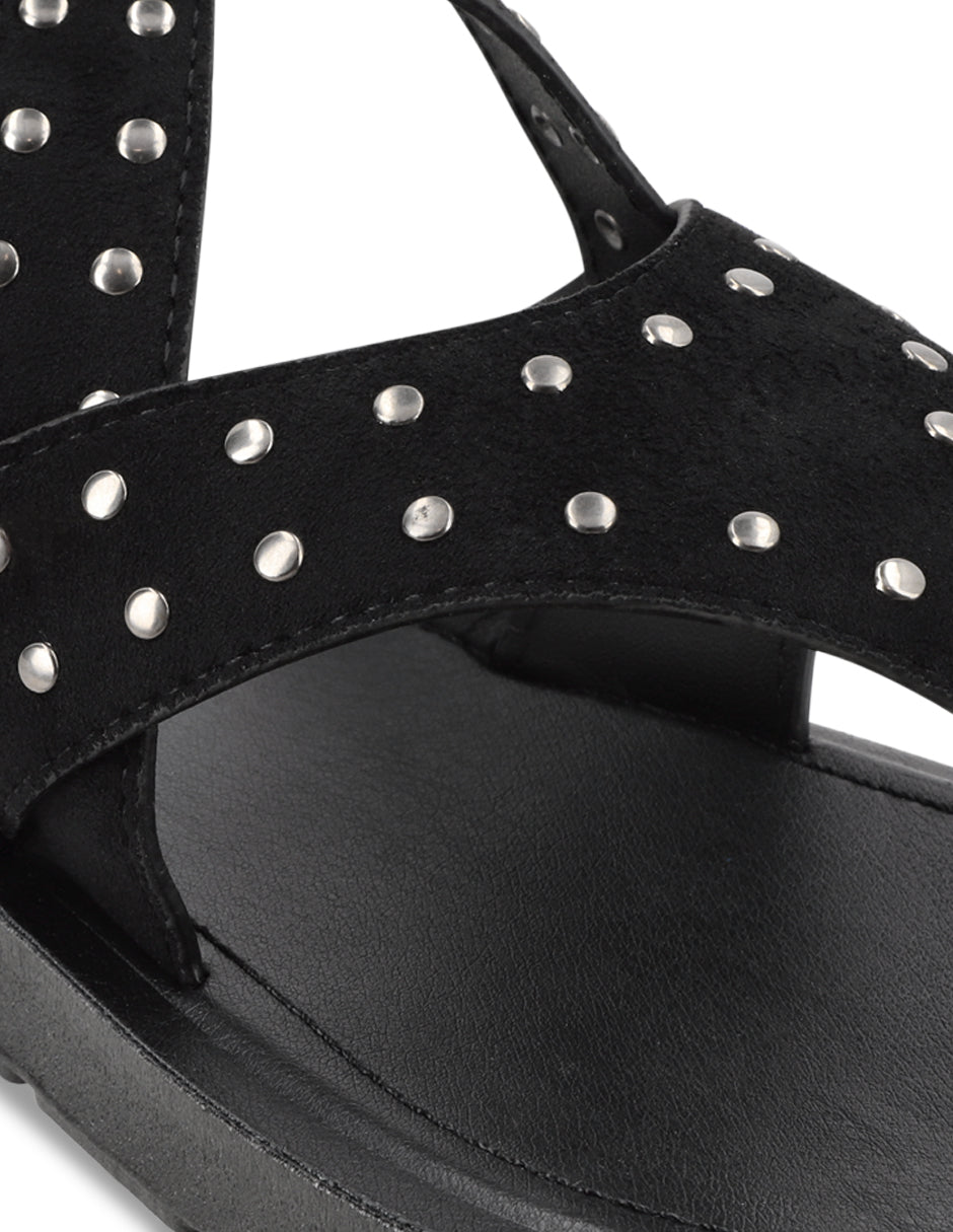 Sandalia Plano Negro Mujer 13257