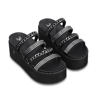 Sandalia Plataforma Negra Mujer 1566F