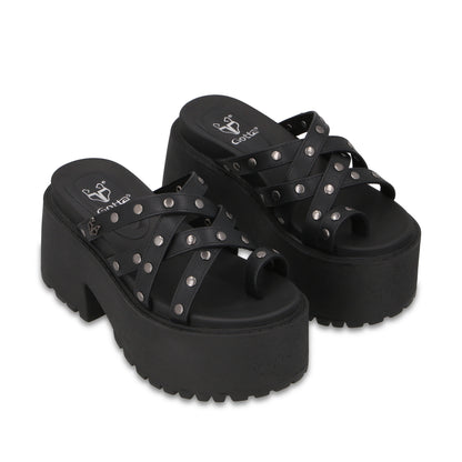 Sandalia Plataforma Negra Mujer 1567F