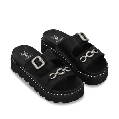 Sandalia Plana Negra Mujer 1573D