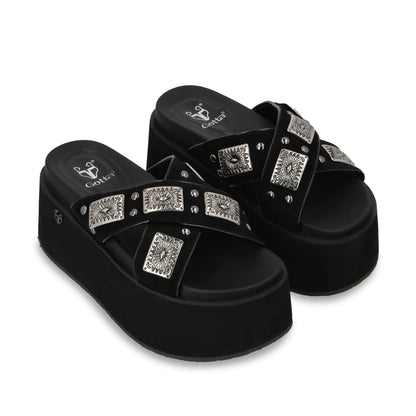 Sandalia Plataforma Negro Mujer 35187