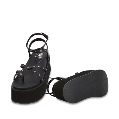 Sandalia Plataforma Negra Mujer 35188