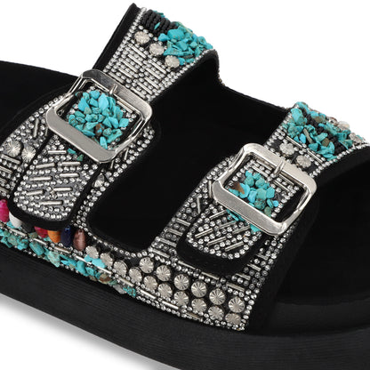 Sandalia Plano Negro Mujer 53705