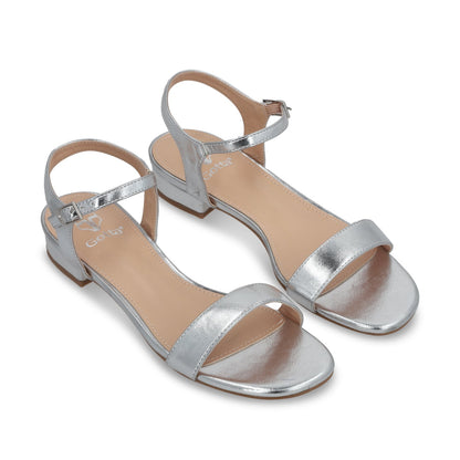 Sandalia Plana Plateada Mujer 55201