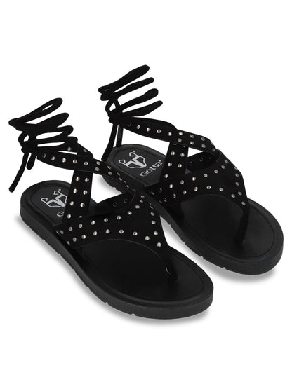 Sandalia Plano Negro Mujer 13257