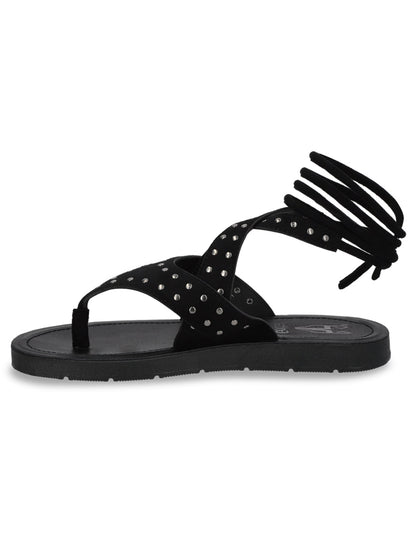 Sandalia Plano Negro Mujer 13257