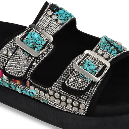 Sandalia Plano Negro Mujer 53705