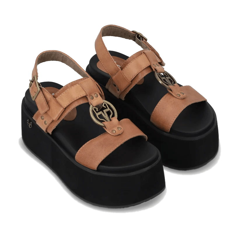 Sandalia Plataforma Camel Mujer 35186