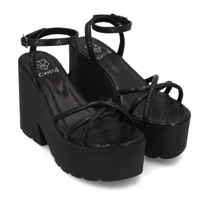 Sandalia Plataforma Negra Mujer 15694