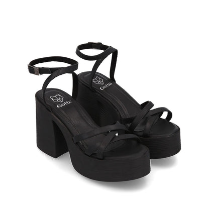 Sandalia Plataforma Negra Mujer 25414