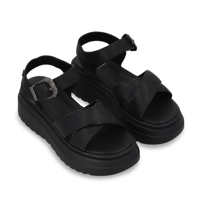 Sandalia Plataforma Negra Mujer 55923