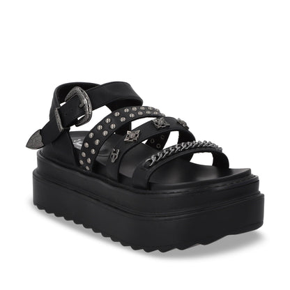 Sandalia Plataforma Negro Mujer 25235