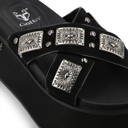 Sandalia Plataforma Negro Mujer 35187