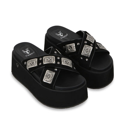 Sandalia Plataforma Negro Mujer 35187