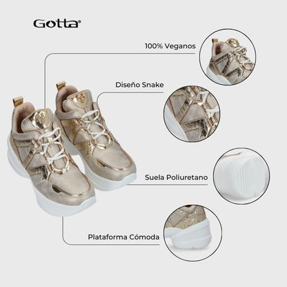 Tenis Plataforma Dorada Mujer C7293